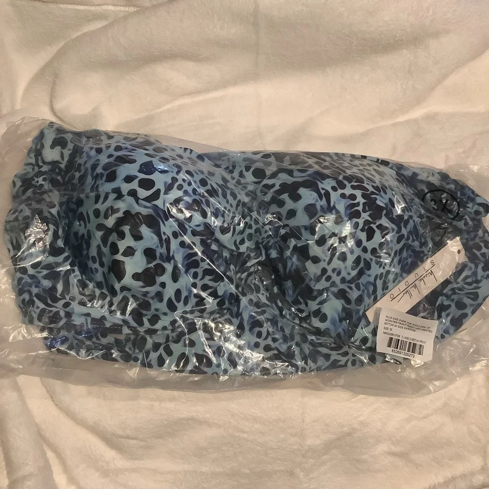 Nicole Miller 22/24W (3X) 2-Piece High Rise Blue Leopard Bikini (SW75.16)